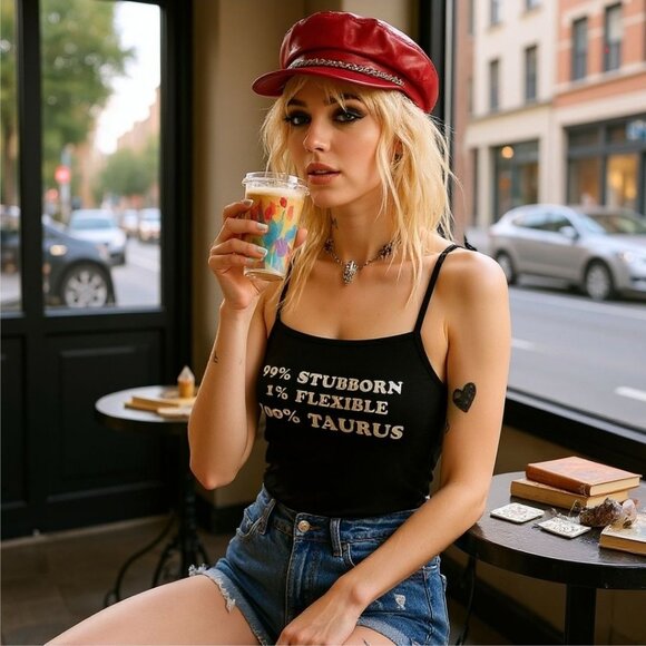 Taurus Secret Sauce Crop Tank W/ Lettuce Hem & Tie Straps – Horoscopez NWT M - Picture 4 of 4